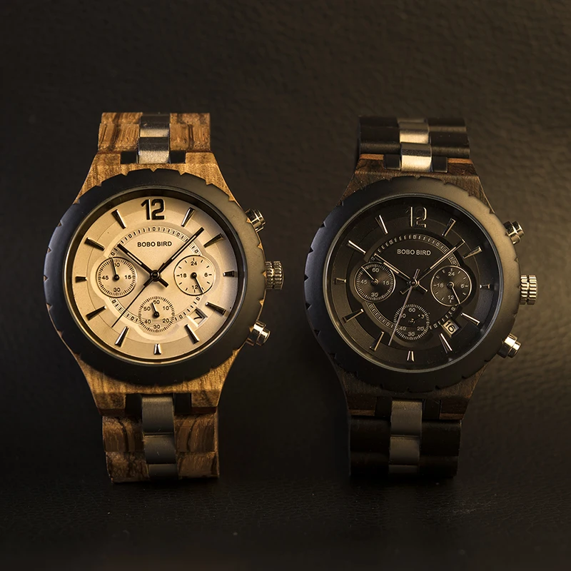 BOBO BIRD Men Watch Wood Luxury Stylish Watches Timepieces Chronograph Military Quartz Great Men's Gift relogio masculino W-R22