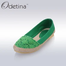 Odetina 2017 Fashion Natural Style Canvas Straw Shoes Ladies Comfortable Summer Lace Loafers Women Slip on Casual Flats Shoes