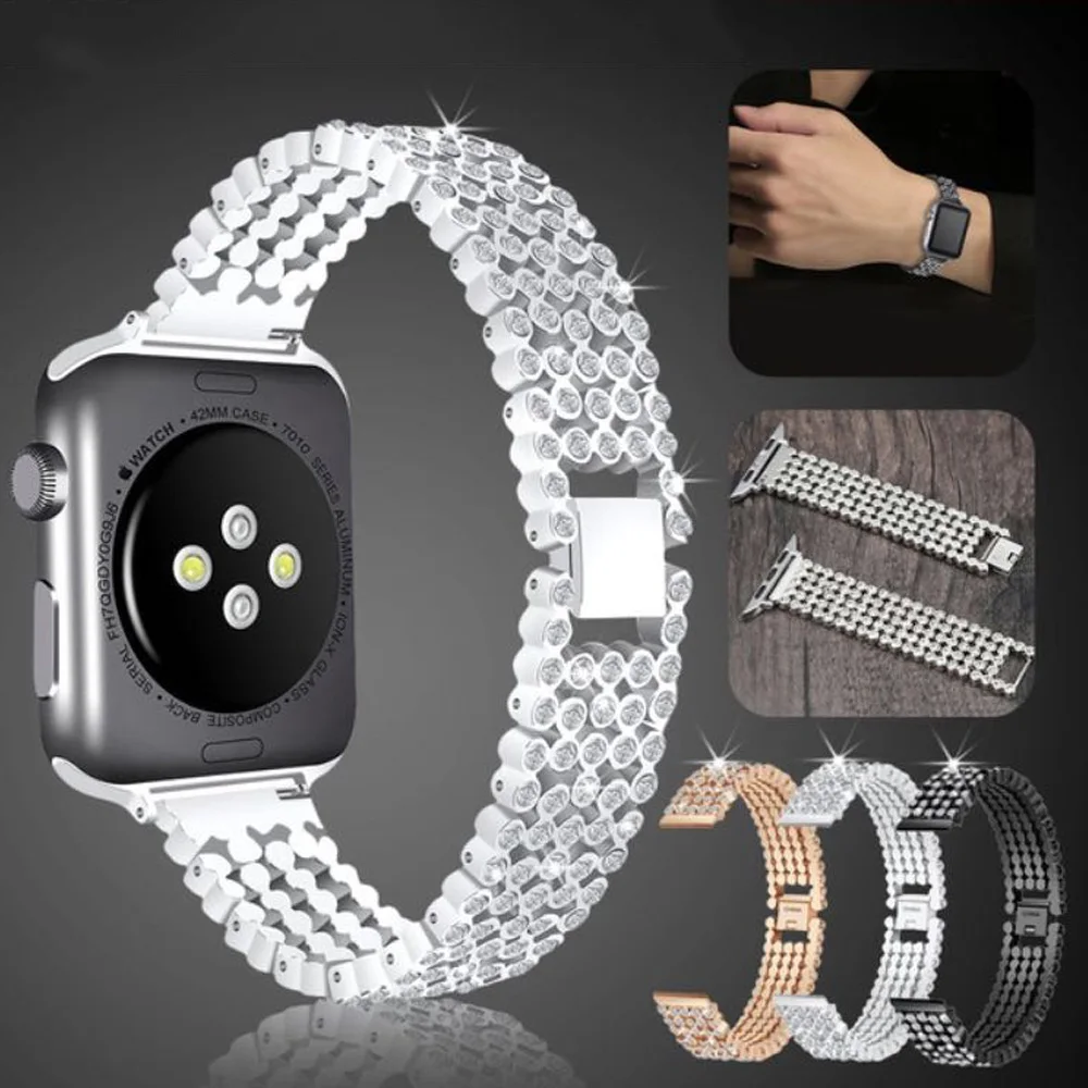 

Women Diamond watch Strap For Apple Watch 38mm 42mm 40mm 44mm Stainless Steel strap watch band For iWatch Series 4 3 2 bracelet