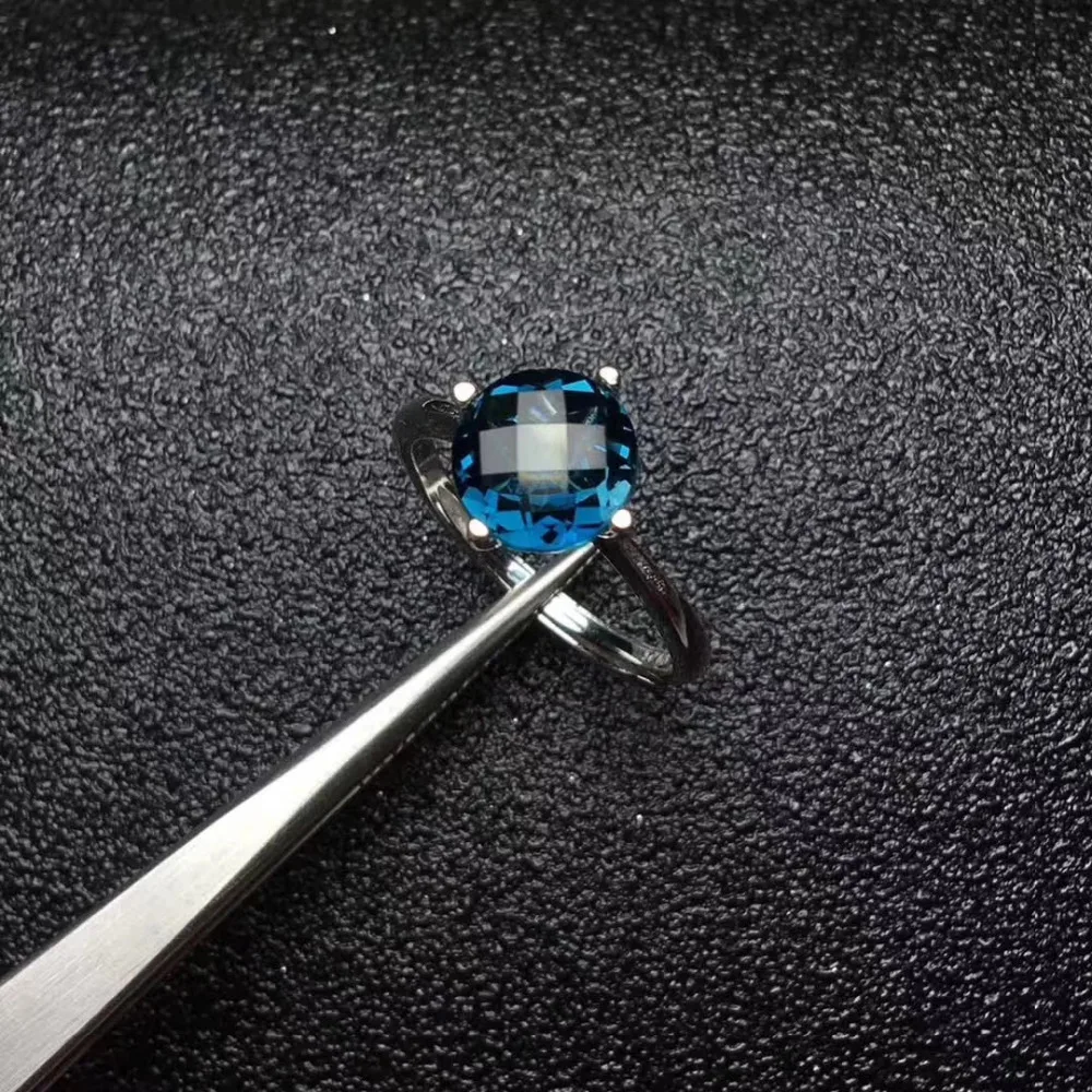 Элегантное классическое круглое кольцо из натурального Лондона с голубым топазом, кольцо с натуральным драгоценным камнем из серебра S925 пробы для женщин, вечерние ювелирные изделия для девушек
