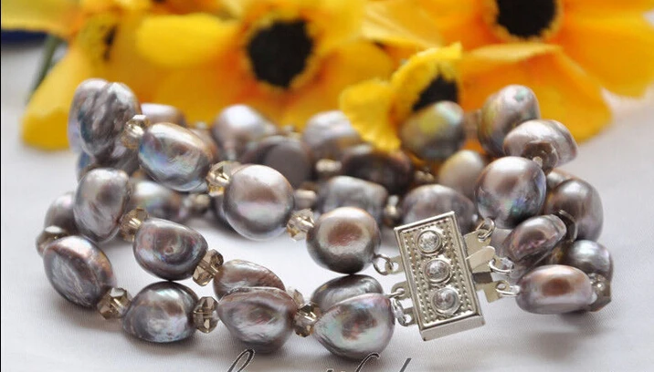 

Free shipping >>>>>>z4680 HOT 3row 8" 16mm gray baroque freshwater cultured bracelet