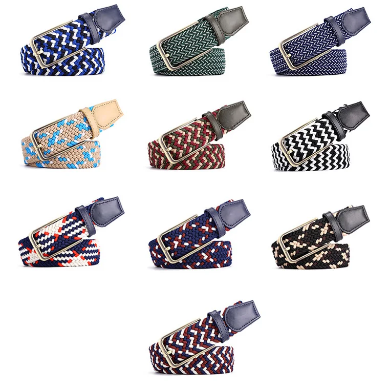 Unisex Harajuku woman's canvas Belt Knitted Woven PU Leather Pin Bucket Elastic Belt Plain Webbing Belt Alloy Buckle Kemer (3)
