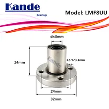 LMF8 UU 1 unids/lote LMF8UU reborde redondo de rodamiento lineal 8mm LMF8 para 3D impresora SMF8UU rodamientos Kande