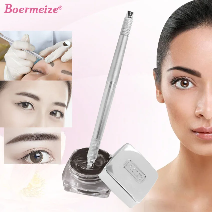 

Tattoo Pigment Manual Pen Machine Kit Three Heads Deep Brown Black Ink Eyebrow Liner Permanent Makeup Microblading Supplies Tool