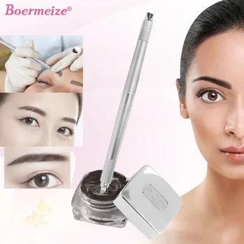 

Tattoo Pigment Manual Pen Machine Kit Three Heads Deep Brown Black Ink Eyebrow Liner Permanent Makeup Microblading Supplies Tool