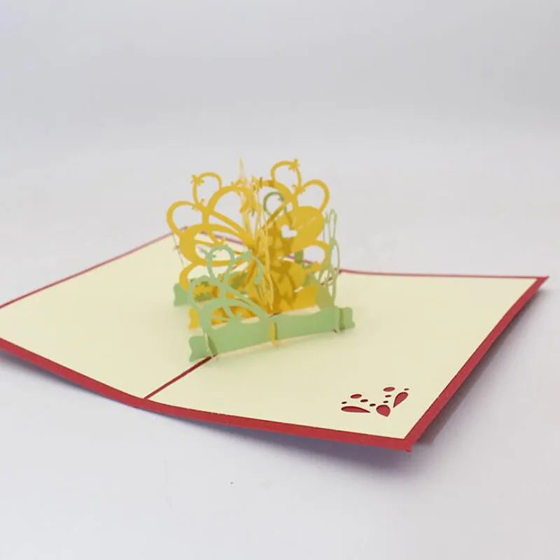 Киригами ручной работы 3D открытки всплывающие поздравительные карты с конвертом