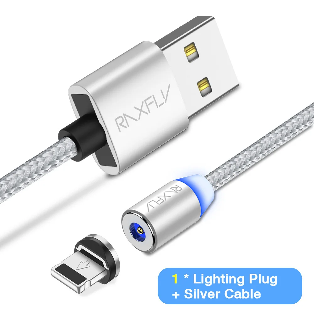 Silver Lighting Магнитный кабель RAXFLY Micro usb type C кабель для iPhone 11 Pro Max Xiaomi Redmi провод для быстрого заряда 1 м светодиодный магнитный кабель для зарядки - Цвет: Silver Lighting