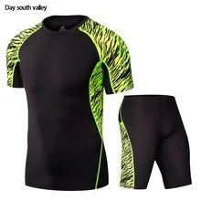 Шорты и футболка, набор для мужчин, спортивный костюм, компрессионные шорты мужские, фитнес, мышцы, рубашка, Рашгард, комплект, ММА, Кроссфит, футболка, шорты