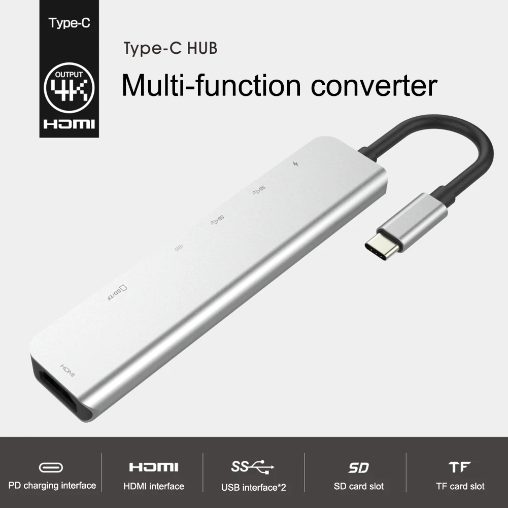 7 в 1 USB-C концентратор 4 K/30 Гц мульти порт HDMI адаптер Ethernet порт 2 USB 3,0 порты с 60 Вт доставка питания для MacBook