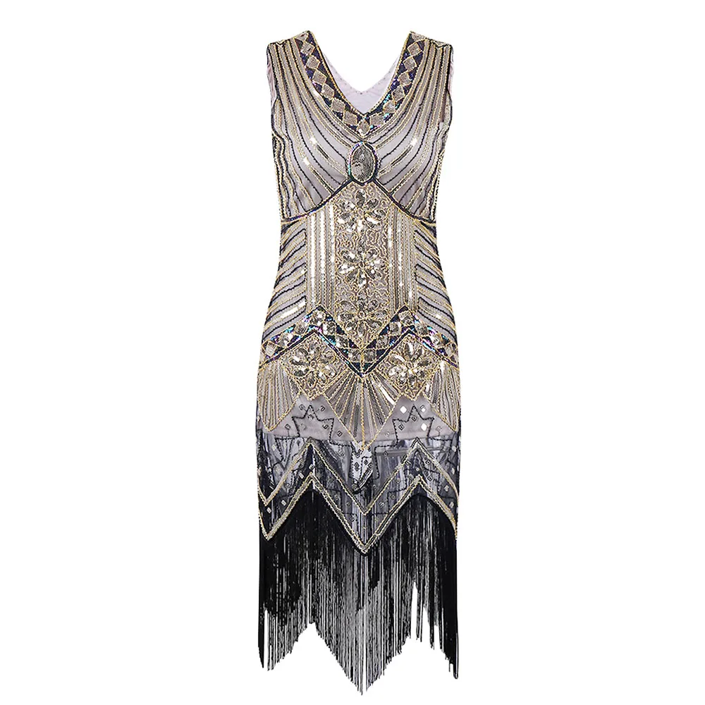 Платье женское винтажное с бахромой блестящими блестками|midi dress|flapper dressfringe flapper