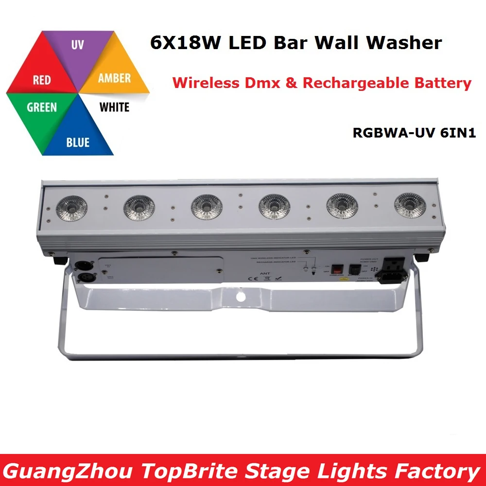 

1Pcs/Lot NEW Led Wall Washer Light 6X18W RGBWA-UV Wireless DMX & Battery Led Wall Wash Lights For Stage Dj Disco Laser Lights