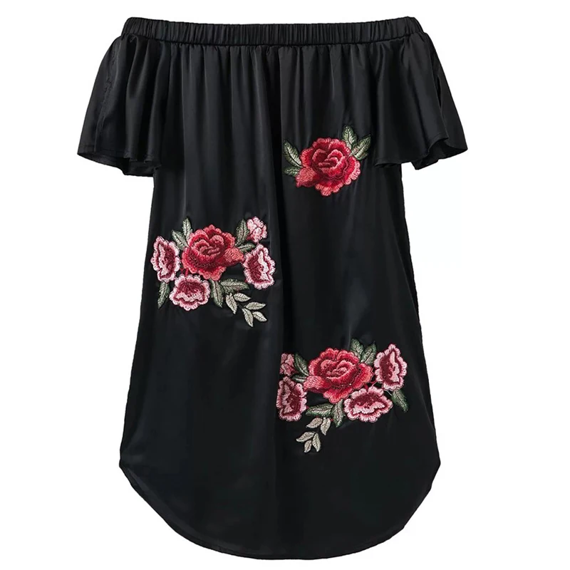 Женское платье с цветочной вышивкой летнее 2017 коротким рукавом открытыми