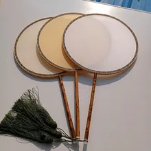 Handmade White Blank Hand Fans Round Mulberry Silk Fan Chinese Traditional Craft Bamboo Handle Fan DIY hand Painting Embroidery silk traditional bamboo fan with painting ancient chinese golden