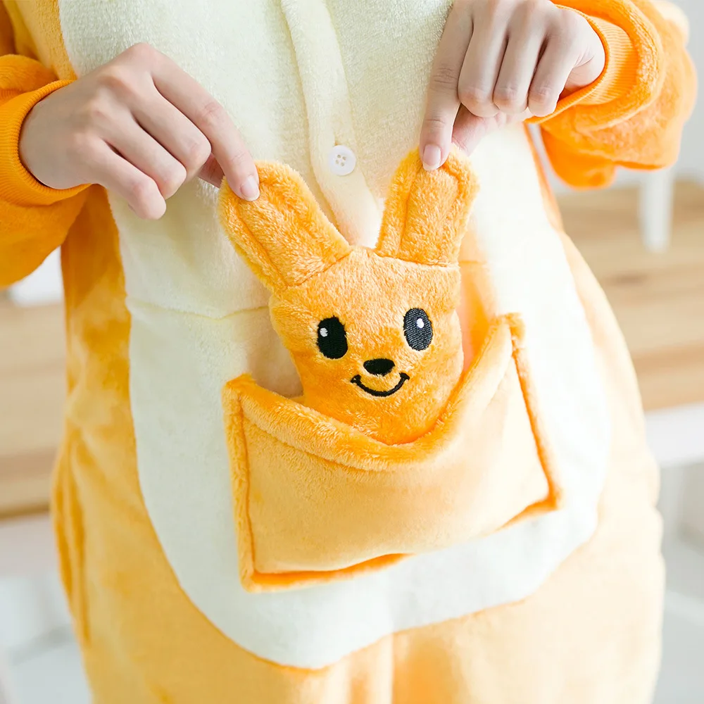 Взрослые Kigurumi Пижама кенгуру комплекты детская одежда для сна с животным костюм