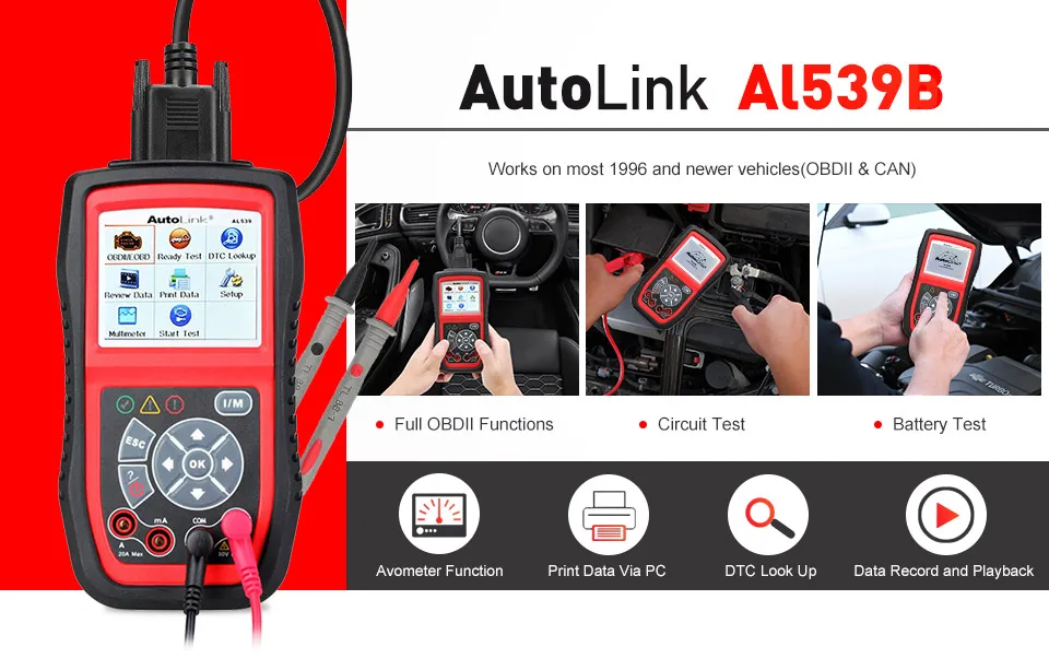 Autel Автоссылка AL539B OBD2 сканер Автомобильный Электрический тестовый инструмент для odb2 диагностический инструмент EOBD OBD 2 автомобильный код считыватель PK al539