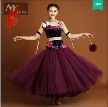 

New Ballroom dance costumes sexy stones embroidery flowers ballroom dance dress for women ballroom dance competition dresses