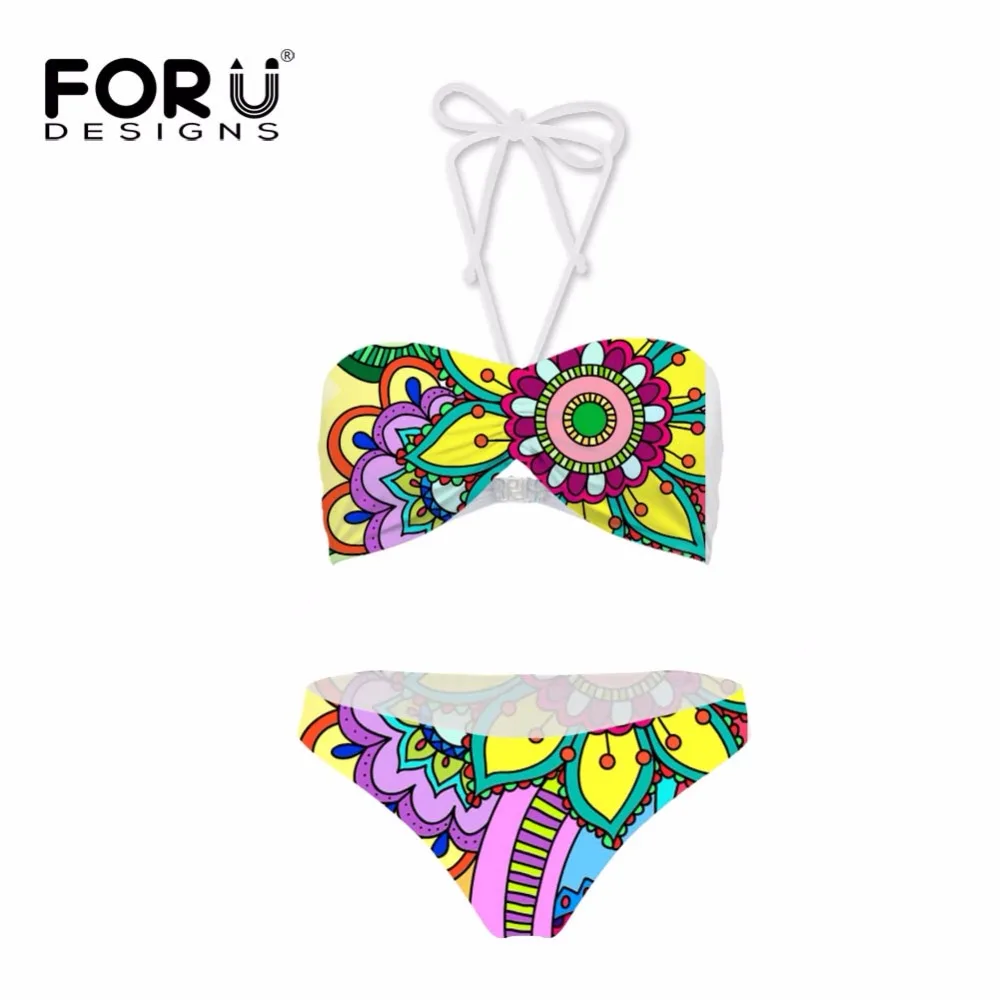 Forudesigns blume design bogen bikinis sets frauen sommer verband bikini mandala stilvolle badeanzug bademode für mädchen mittle