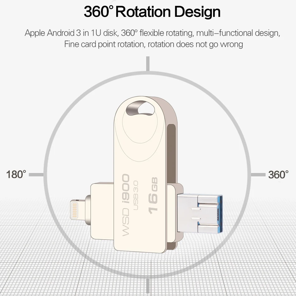 WANSENDA OTG USB флеш-накопитель, Вращающаяся ручка, 8 ГБ, 16 ГБ, 32 ГБ, 64 ГБ, 128 ГБ, высокая скорость, 2 в 1, флешка, Usb флешка, флеш-диск 3,0