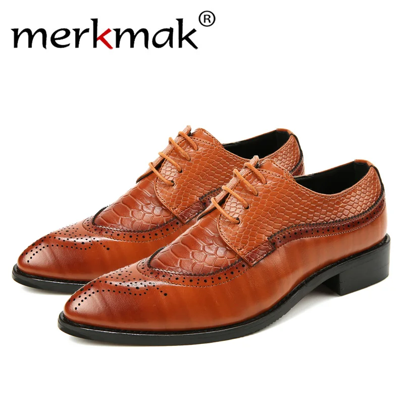 melhor Merkmak 38 48 Moda sapatos de Couro Homens Se Vestem Sapatos Apontado Oxfords Sapatos Para Homens Rendas Até Homens Designer de Luxo sapatos Formal 2018