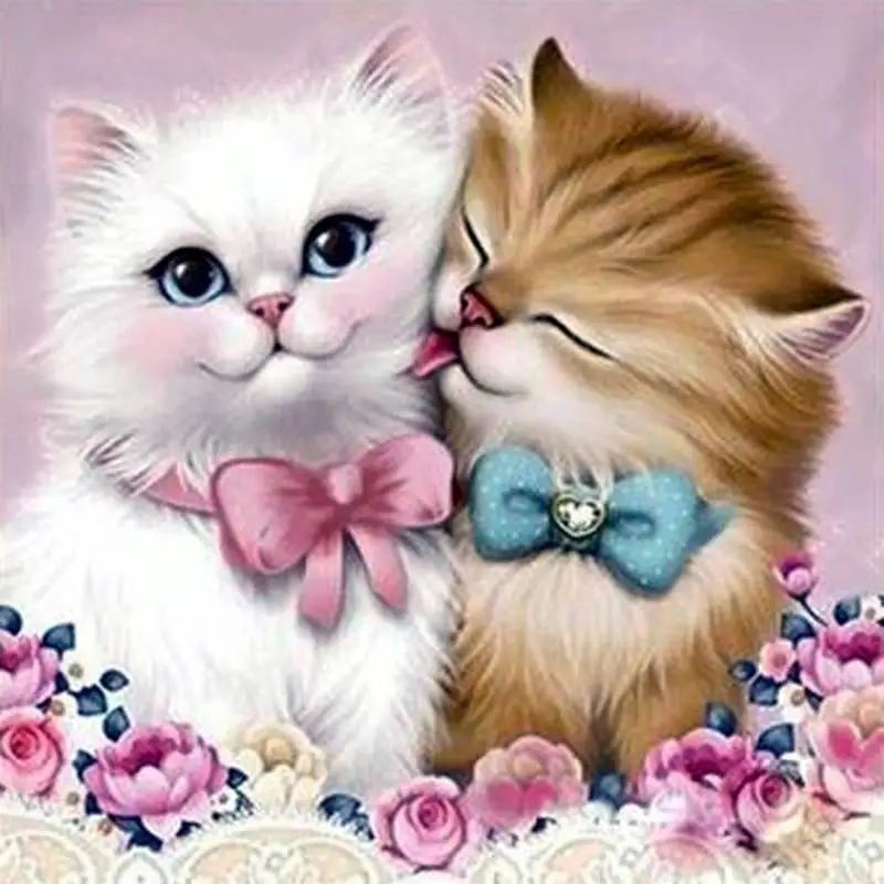 

GLymg Embroidery Handicrafts Rhinestones Embroidery Diamond Painting Full Drill Square Cute Cat Animal Wall Arts Decor