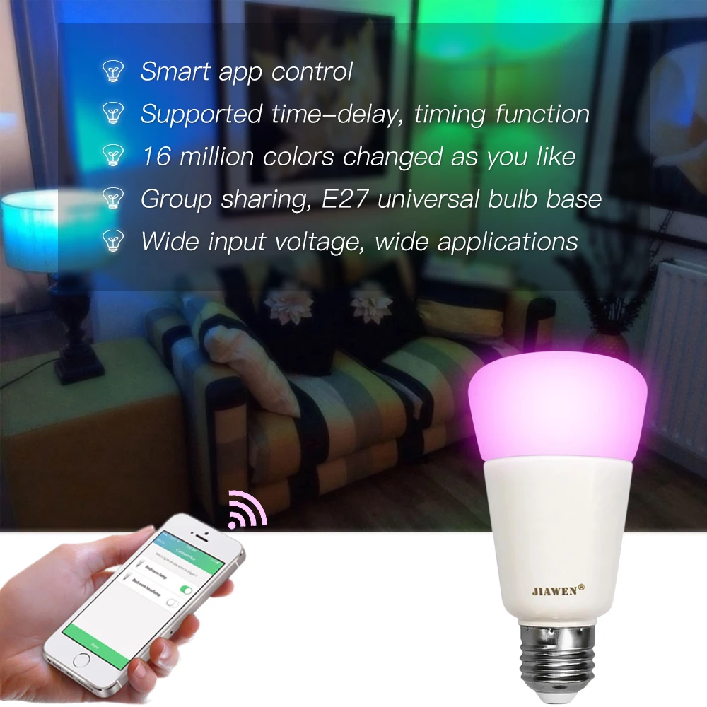 

9W E27Smart RGBW Wireless WIFI App Control LED Bulb(Zigbee Version) Intelligent lighting lamp color change dimmable AC100-240V
