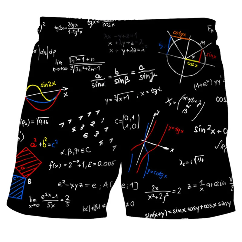 Летние математические формулы мужские пляжные обшитые мужские шорты спортивная одежда брендовая одежда Дышащие повседневные Черные Шорты Мужские Пляжные
