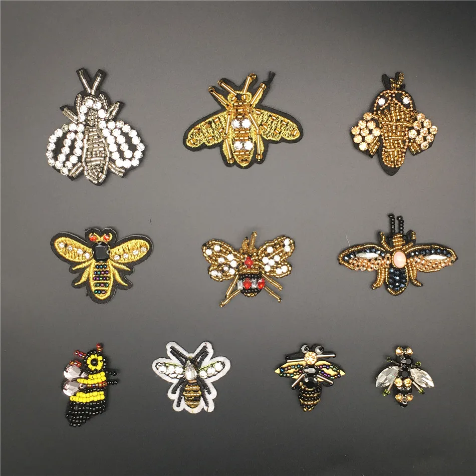 3D Handmade Rhineston beaded Patches FASHION BEES Sew on sequined patch for clothing beading Applique cool | Дом и сад