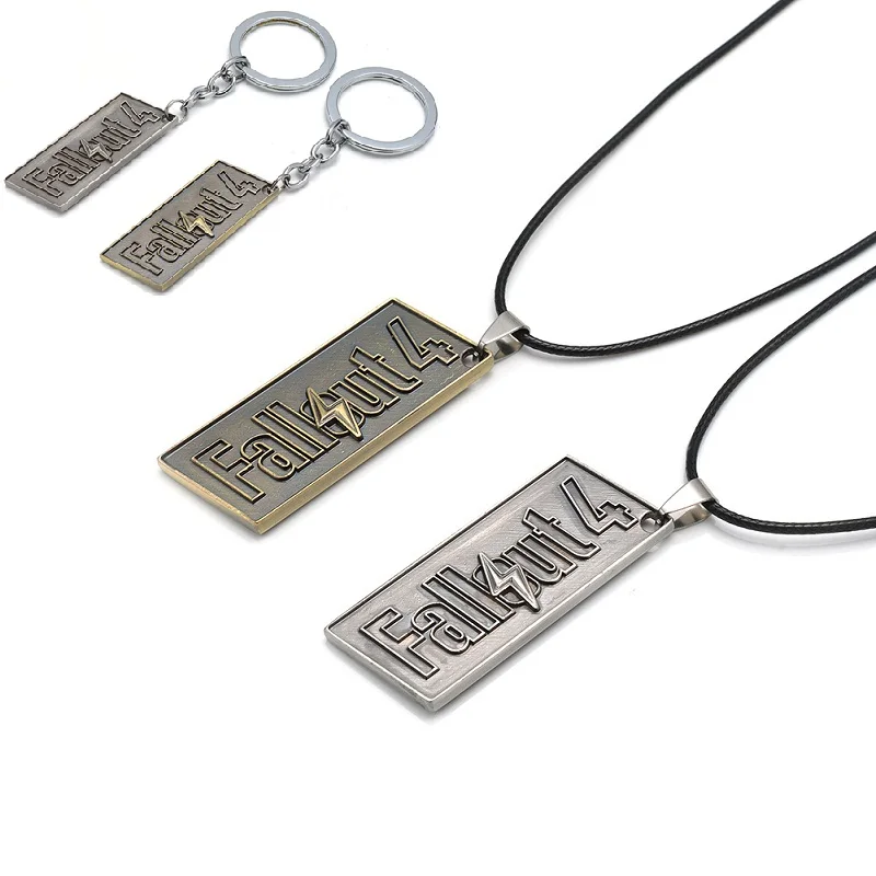 Game Series Fallout 4 Sign Metal Pendant Antique Figure Key Chain Gold Necklace Keyring Alloy Model For Boys Gift | Украшения и