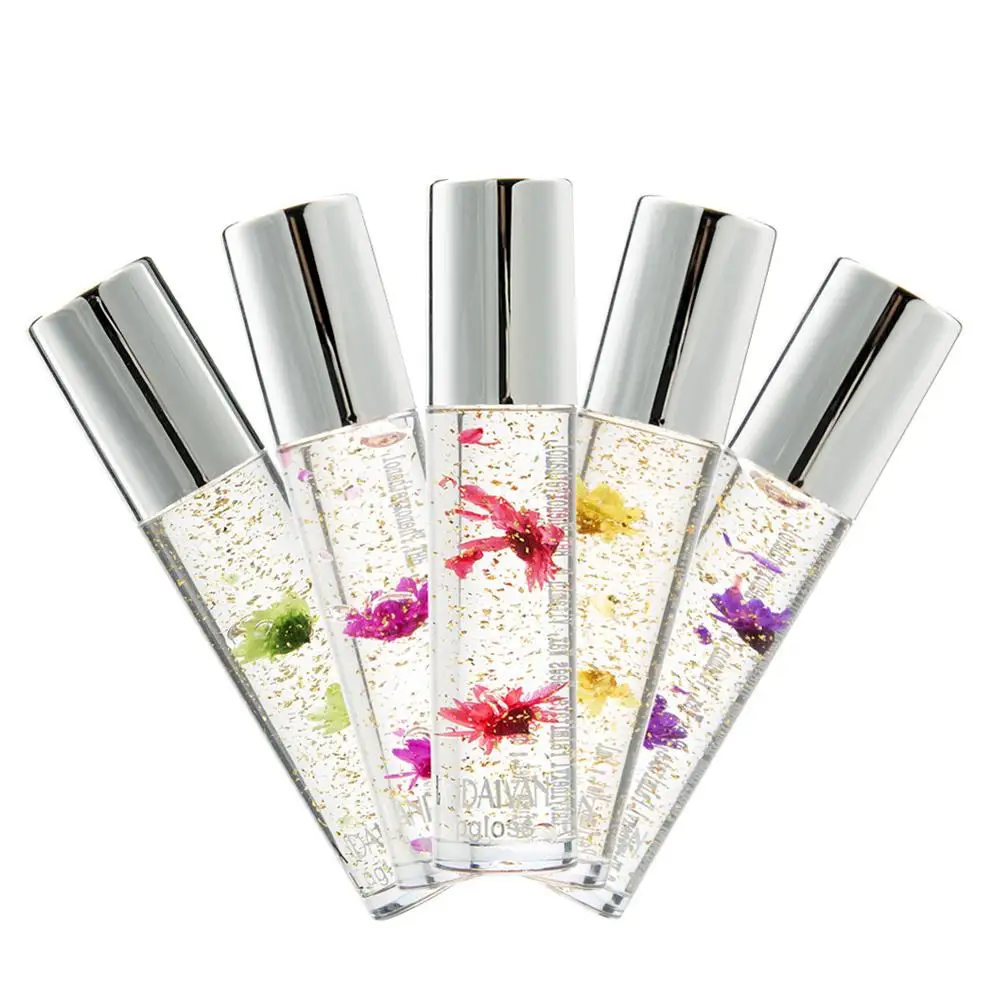 

1pcs Flowers Infused Lipstickgold Foil Temperature Changing Color Lip Gloss Moisture Color Changing Crystal Clear Doodle Lips