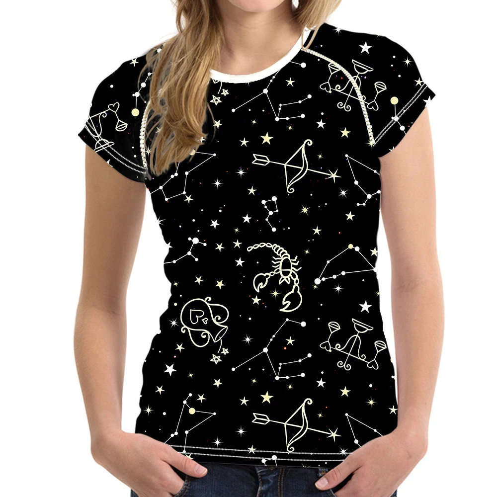 NoisyDesigns 3D Созвездие печатных Для женщин Повседневная футболка Летняя мода с короткими рукавами женщина Футболки Повседневное для женщин 2018
