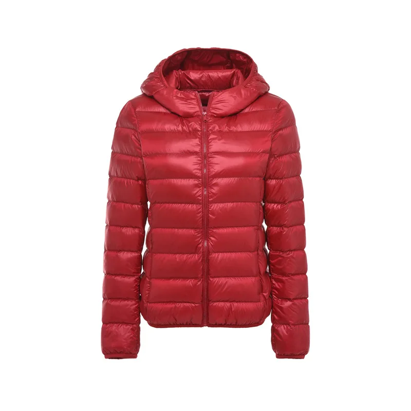 Зимняя однотонная переносная верхняя одежда, куртка женская Ультралегкая пуховая куртка, Женское пальто с капюшоном, куртка на утином пуху, тонкое пуховое пальто - Цвет: Красный