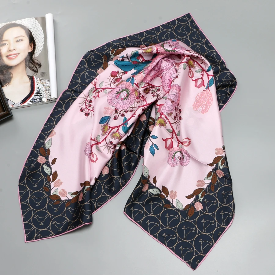 

Floral Birds Print Large Square 100% Silk Scarf Shawl Women's Head Scarves for Hair Wrapping 88x88cm Female Gifts
