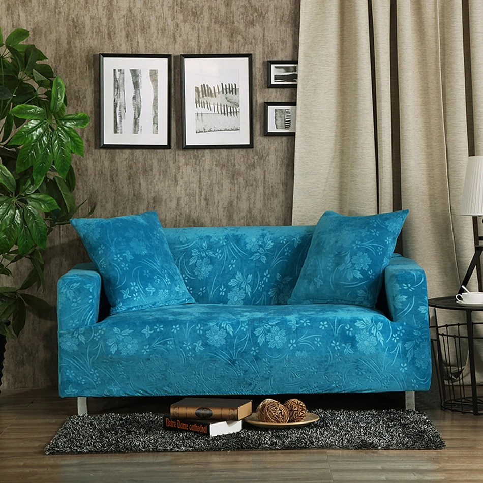 Blue embossing universal stretch sofa covers multi size home decoration stretch sofa cover solid color anti