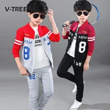 V-TREE 2017 School Boys Clothing Sets Teenage Boys Sports Suit Sets Clothes Cardigan Sweatshirt Pants Tracksuit 8 10 12 Year