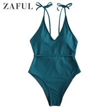 ZAFUL Секси One Piece Купальник Галстук Ремешок Высокие Женские Купальники Зашнуровать Боди Бинты Пляжный Купальный Костюм Монокини Купальный Костюм