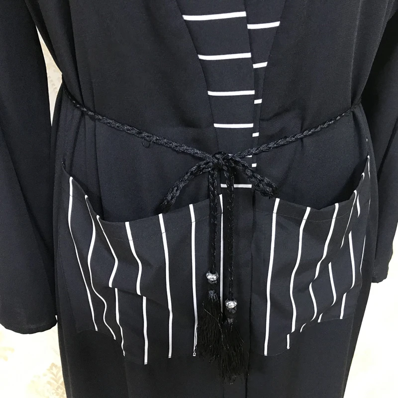 F8859 2019 Абая, для мусульман просто, элегантно женское платье с карманами летнее повседневное