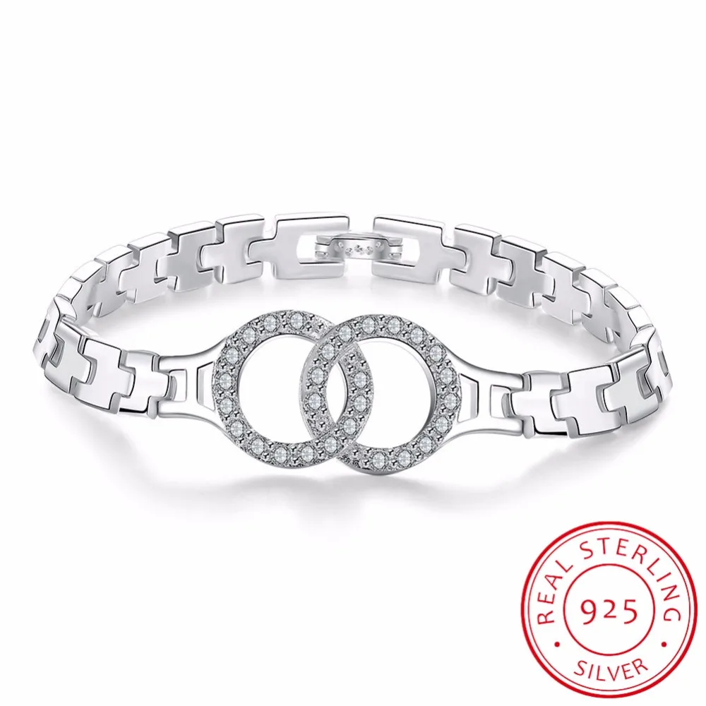 

LEKANI 925 Sterling Silver Double Round Circle Bracelets For Women Watch Chain Prevent Allergy Sterling-silver Fine jewelry