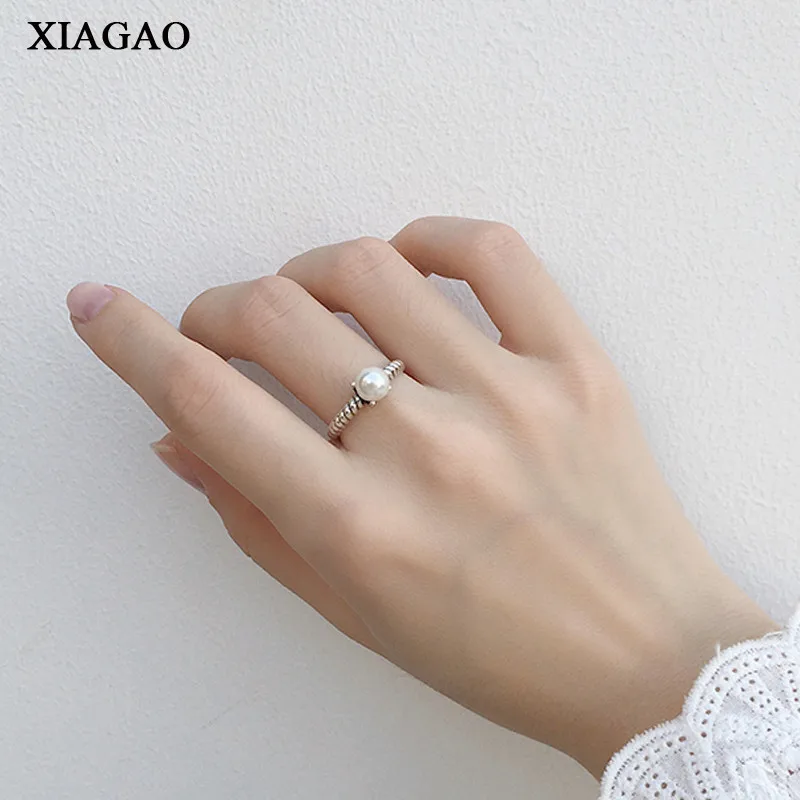 

XIAGAO Authentic Real 925 Sterling Silver Ring Dazzling Pearl Stackable Rings for Women Wedding Jewelry open Ring AART0047
