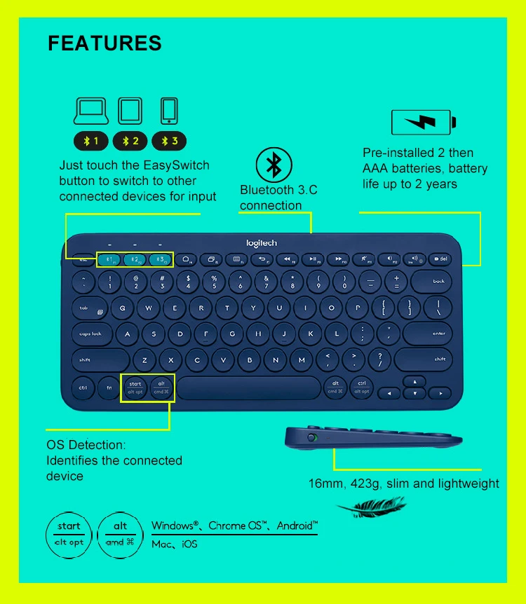 Logitech K380 клавиатуре Bluetooth Оригинальный tastiera нескольких устройств свет клавир мини Беспроводной клавиатура для телефона Pad PC teclado