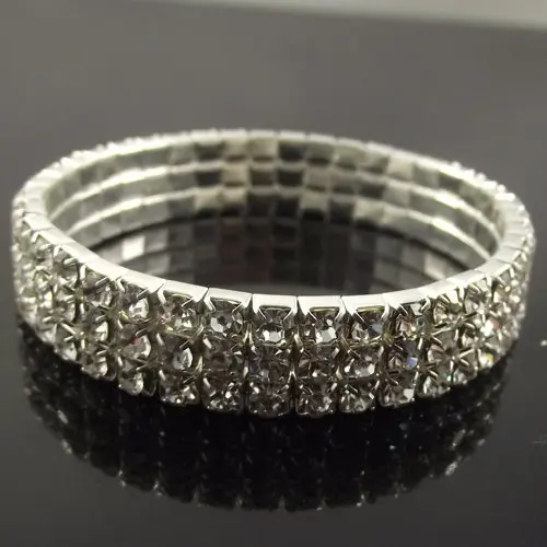 

wholesale 12pcs/lot 3 Rows Crystal Rhinestone Bracelet CZ Tennis Bracelet Rows Elastic Bracelet Free Shipping