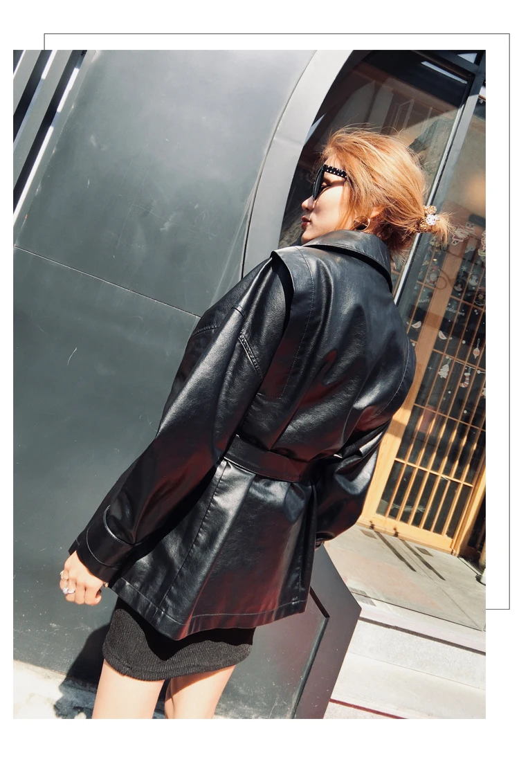 SWYIVY кожаная куртка пальто женщина Motobiker куртки 2019 Весна Новый женский тонкий кожаный пиджаки пальто с поясом выстрел дизайн красный