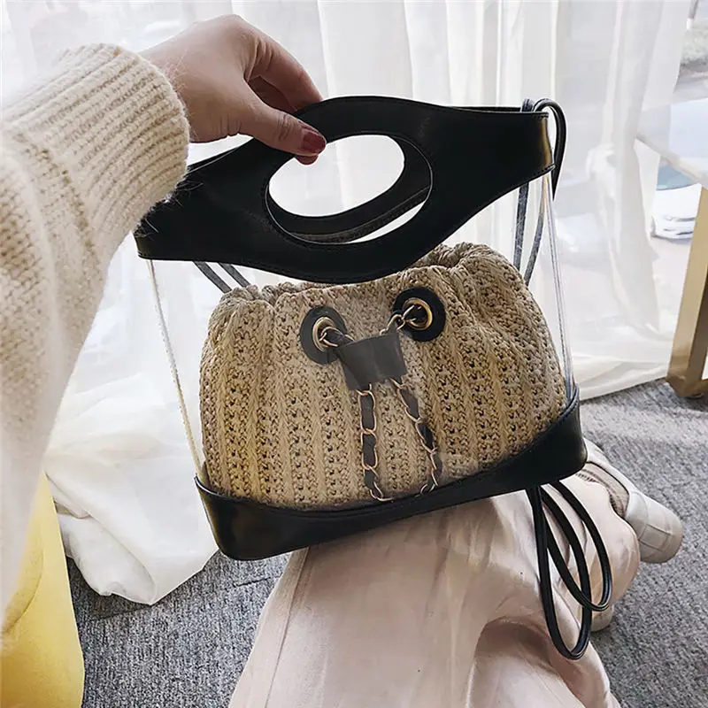 

Women Fashion Wild Transparent Bucket Messenger Shoulder Bag Weave Bag bolso mujer sac a main torebki damskie 40AP12
