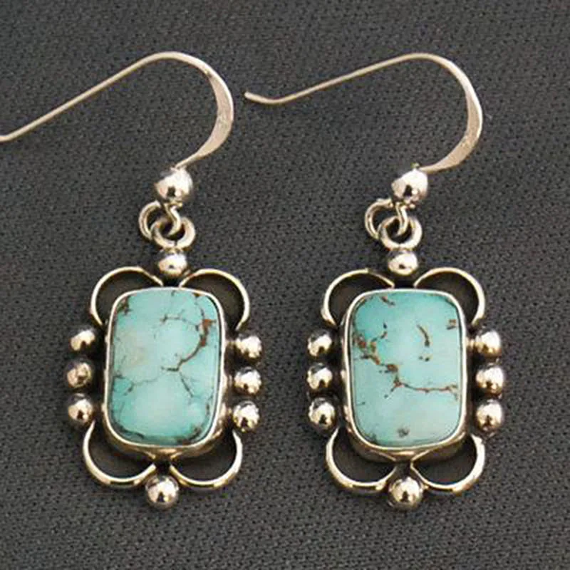 

Vintage Turquoises Alloy Pattern Dangle Earrings for Women Bijoux Bohemian Antique Silver Drop Earrings Fashion Jewelry O5J361
