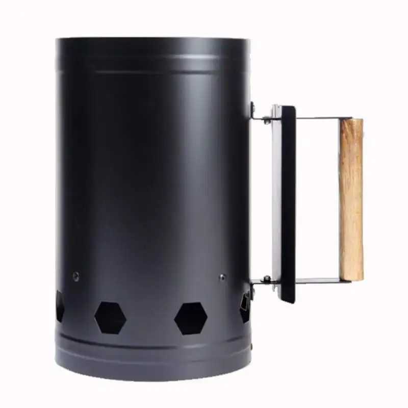 Barbecue tools Fast point charcoal ignition barrels carbon stove ignition outdoor barbecue tools bamboo Chimney Starter - Color: Black