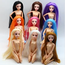 New Long Hair 14 Moveable Jointed Dolls With 3D Eyes Naked Nude Body Female Doll Body DIY Toys For Girls Gifts New Long Hair 14 Moveable Jointed Dolls With 3D Eyes Naked Nude Body Female Doll Body DIY Toys For Girls Gifts