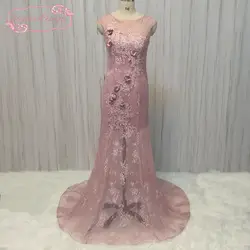 Superkimjo Русалка Кружево Вечерние платья Длинные 2018 прозрачной цветочной Бледно-розовый сексуальное вечернее платье для Для женщин