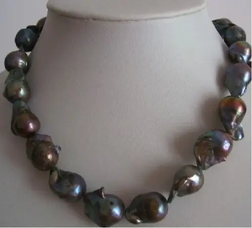 

>>>>>>CLASSIC Big South sea black Weird Baroque Pearl NECKLACE 14k