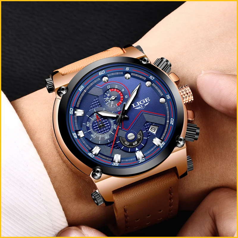

Relojes hombre LIGE Mens Watches Top Brand Luxury Casual Sports Quartz Watch Men Leather Military Luminous Waterproof WristWatch
