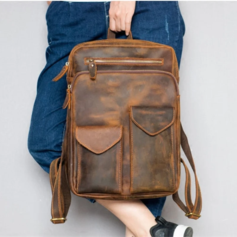 Мужской винтажный рюкзак из натуральной воловьей кожи для ноутбука|vintage book bags|bag
