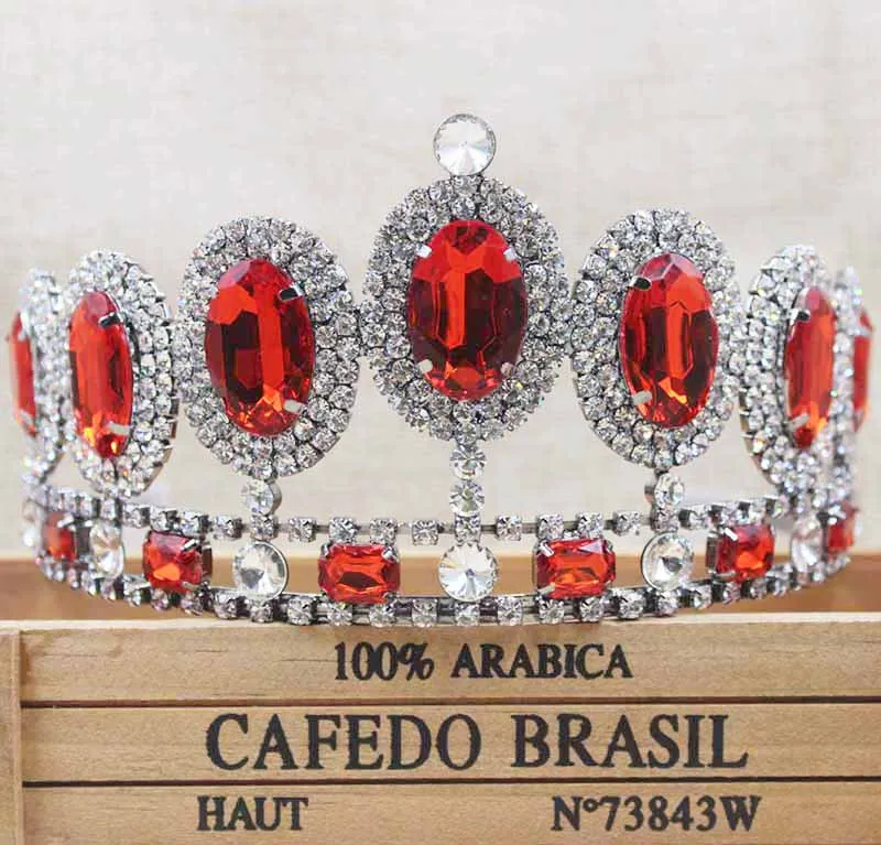 

zerongE jewelry 3.4"Hair Accessories red Rhinestone Crystal Wedding Bridal Birthday Party Prom Pageant Tiaras Crown